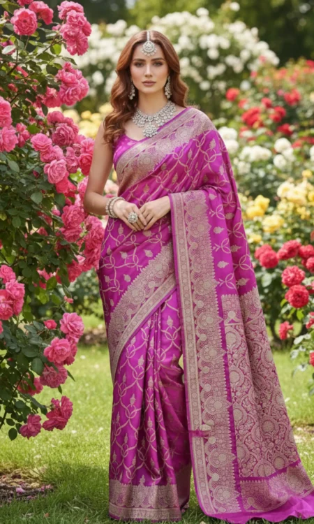 Pink Puff: A Banarasi jaal saree