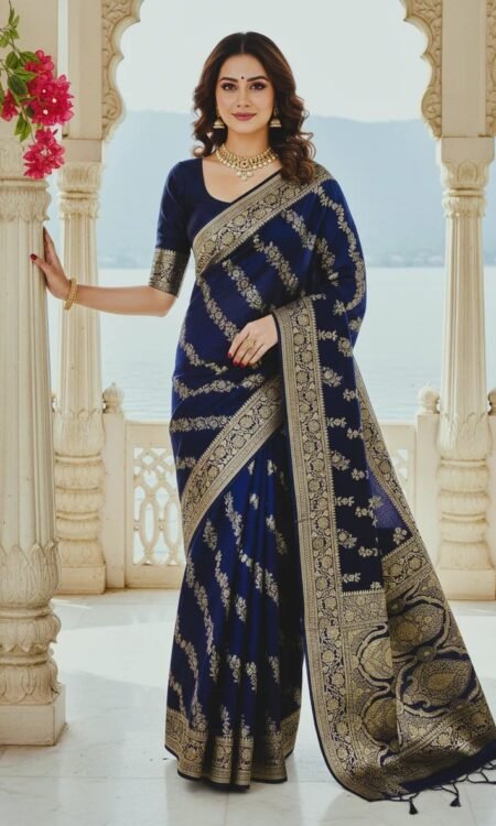 Bewitching Blue: Banarasi blue saree with handwork