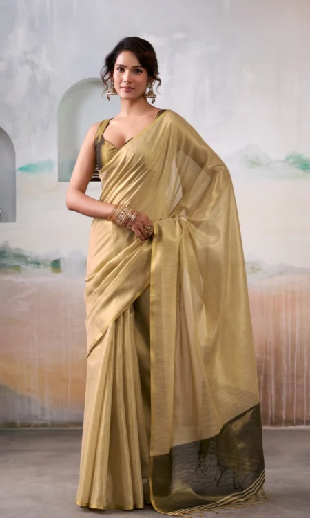 Gold Glam: Golden tissue saree