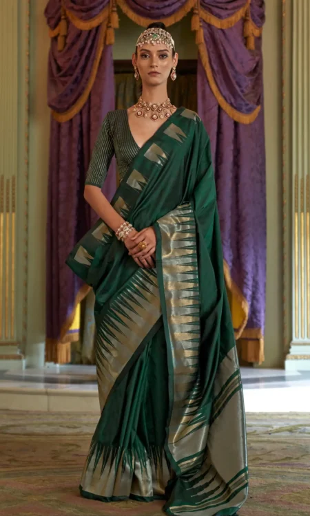 Verdant Elegance: Green Kanjivaram temple border