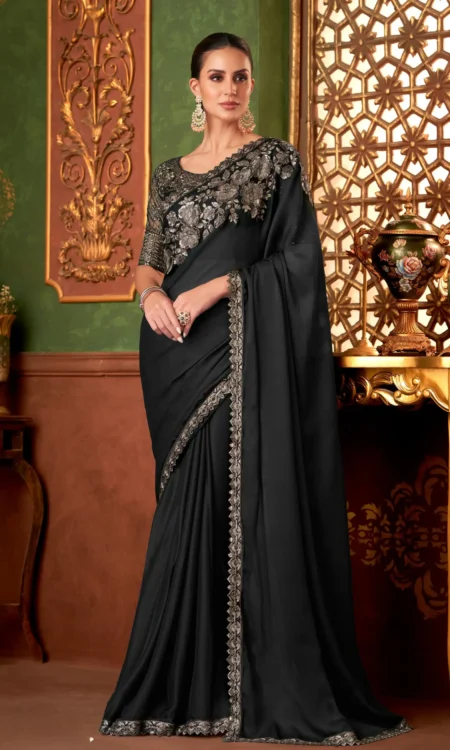 Jet set black: Embroidered black saree