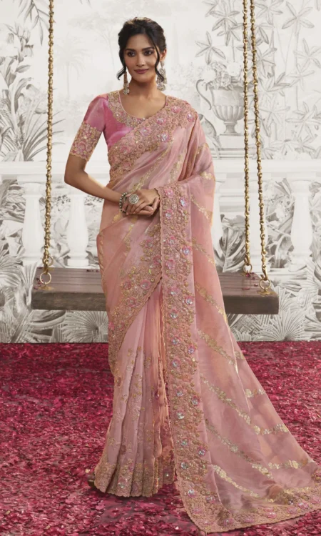 Power Pink: Embroidered saree