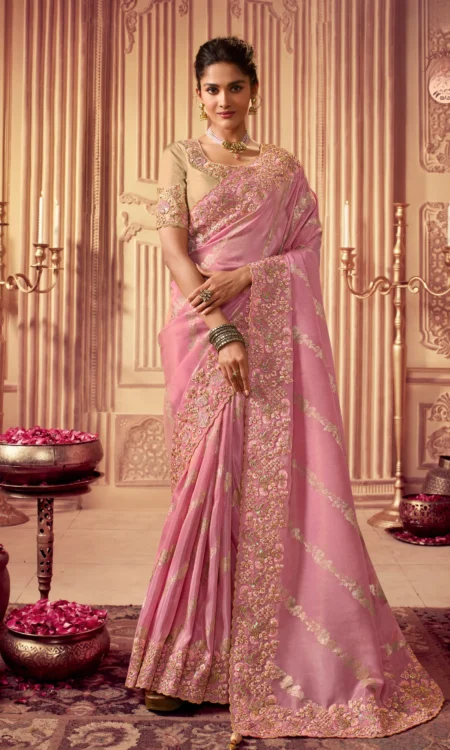 Pink Glow: Soft pink delicate saree
