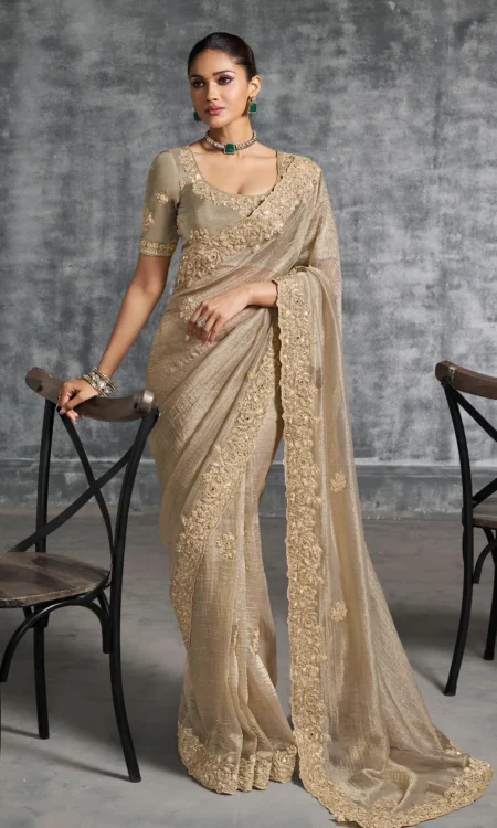 Not so glittery gold tissue saree