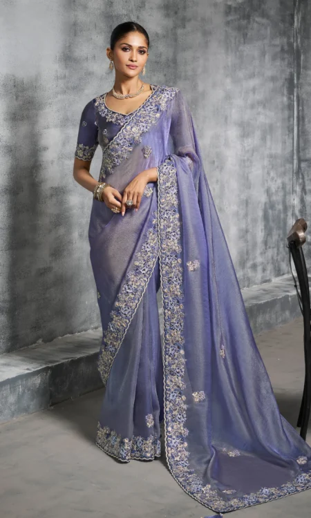 Lily Lilac: A pastel embroidered saree