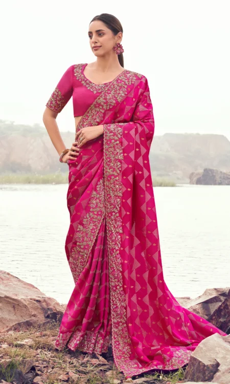 Bubblegum: A pink silk embroidered saree