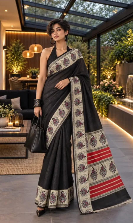 Black Peacock Saree